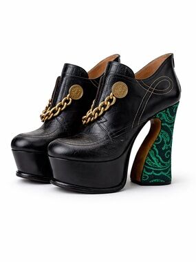 Maison Margiela Platform Chain Pumps with Emerald Patterned Block Heel NEW